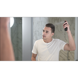 Samson Labs Locking Spray bottle for hair styling and all day hold product in use frontal
