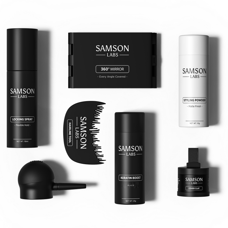 Samson Labs Precision Hair Pack range of products top view